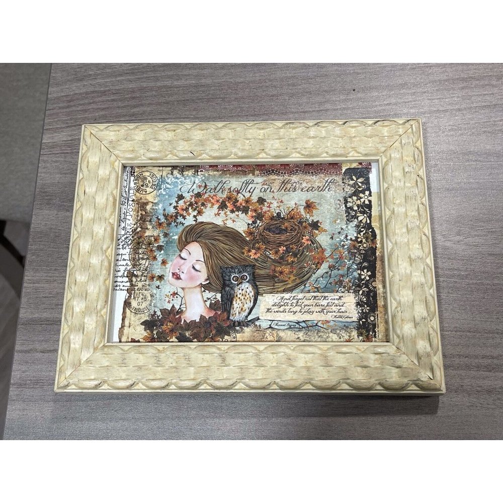 Pretty Picture And Frame 2014 Enchanted Woman Owl Fall Time H19 - Picture 1 of 2